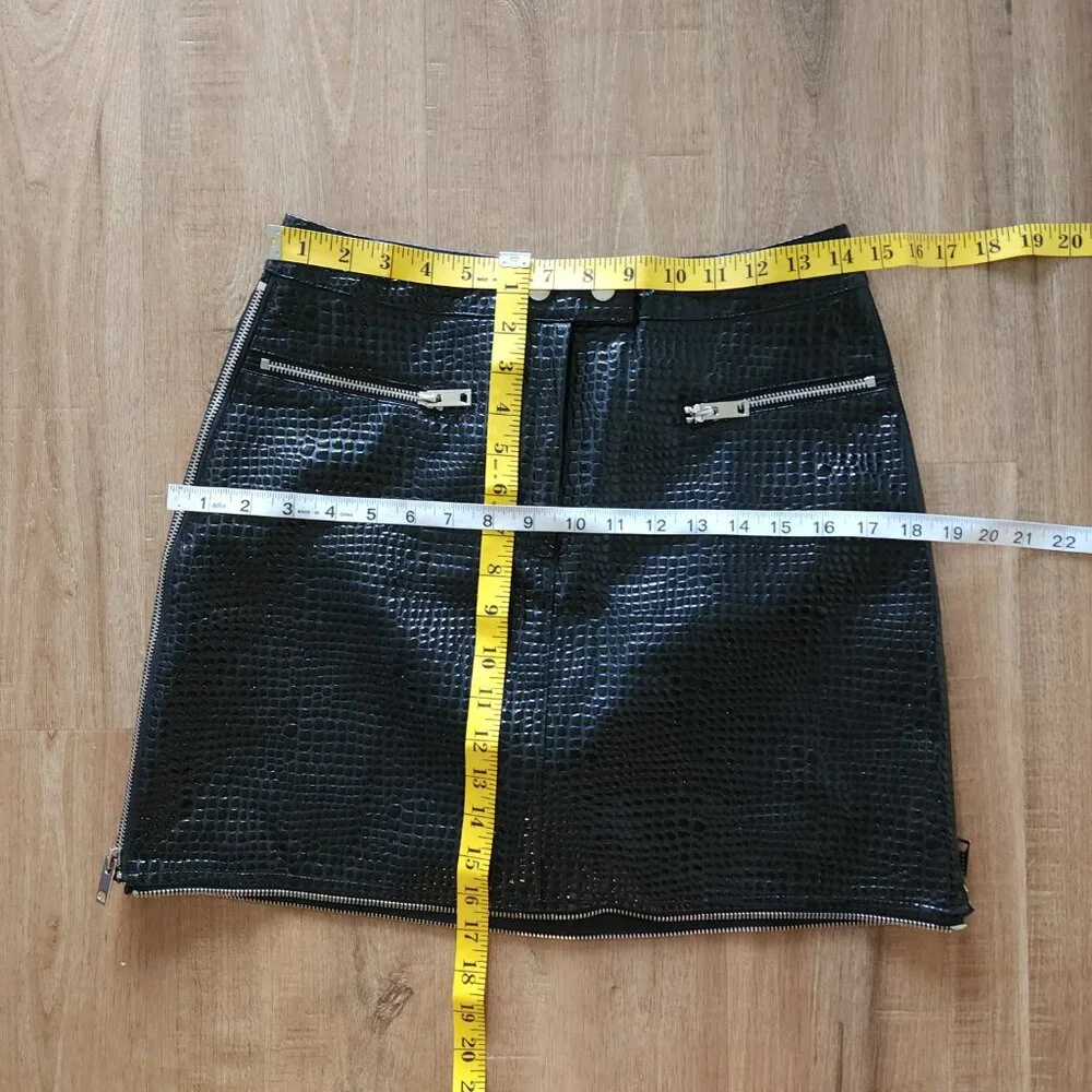 I.AM.GIA. Logan Mini Skirt, Black Faux Croc, Zipper Accent, - Picture 3 of 5